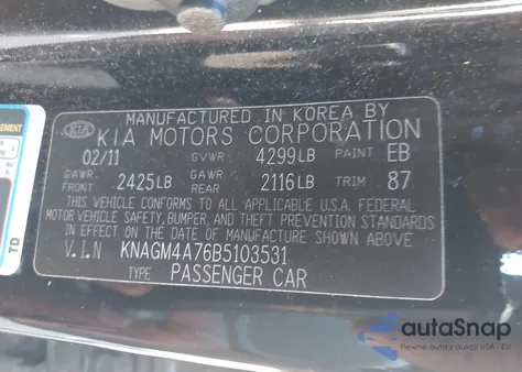 2011 Kia Optima Lx from USA, damaged, VIN KNAGM4A76B5103531